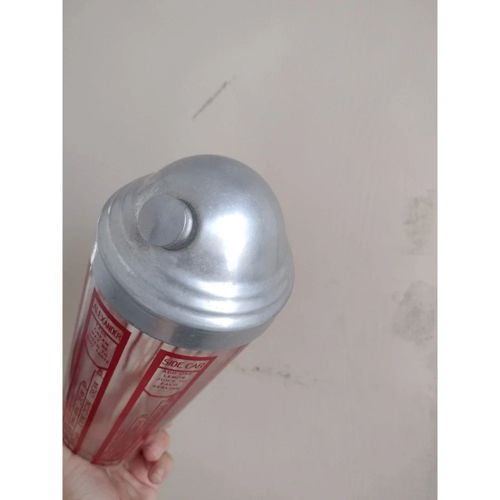 Vtg 50s 60s MCM Cocktail Shaker Red Large Recipe Bar Liquor Bronx Manhattan